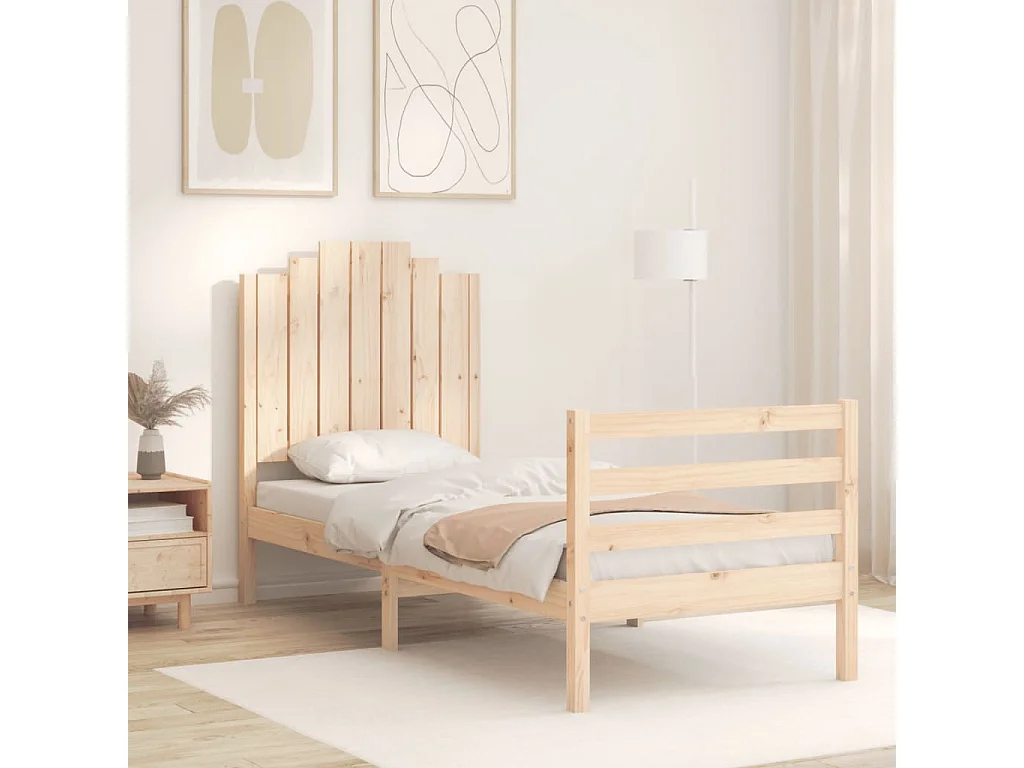 Cadre de lit avec tête de lit petit simple bois massif