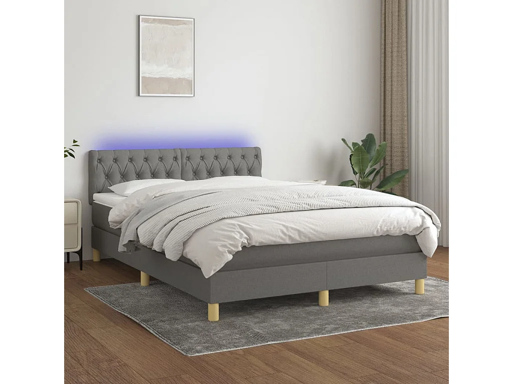 Sommier à lattes de lit et matelas et LED Gris foncé 140x190