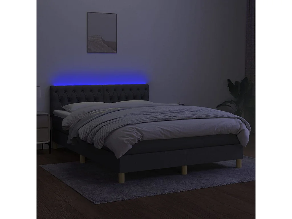 Sommier à lattes de lit et matelas et LED Gris foncé 140x190