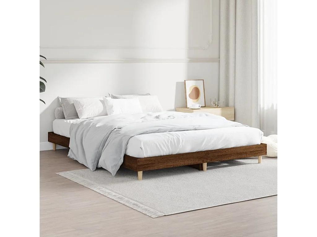 Cadre de lit chêne marron 135x190 bois d'ingénierie