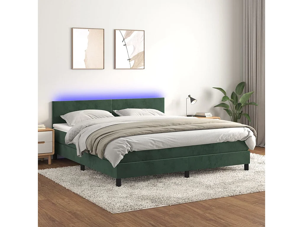 Sommier à lattes de lit avec matelas LED Vert foncé 180x200