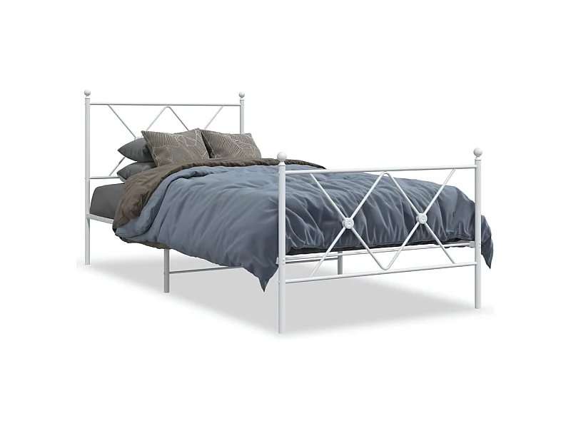 Cadre de lit métal avec tête de lit-pied de lit blanc 90x200