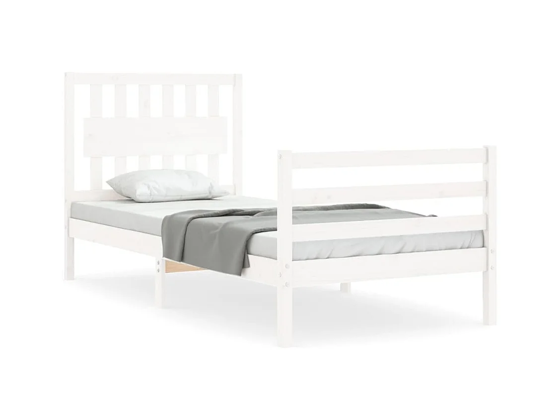 Cadre de lit avec tête de lit blanc 90x200 bois massif