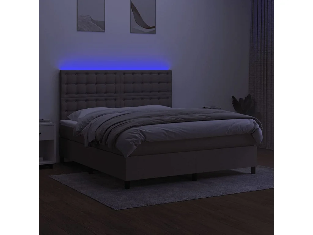 Sommier à lattes de lit et matelas et LED Taupe 160x200 Tissu