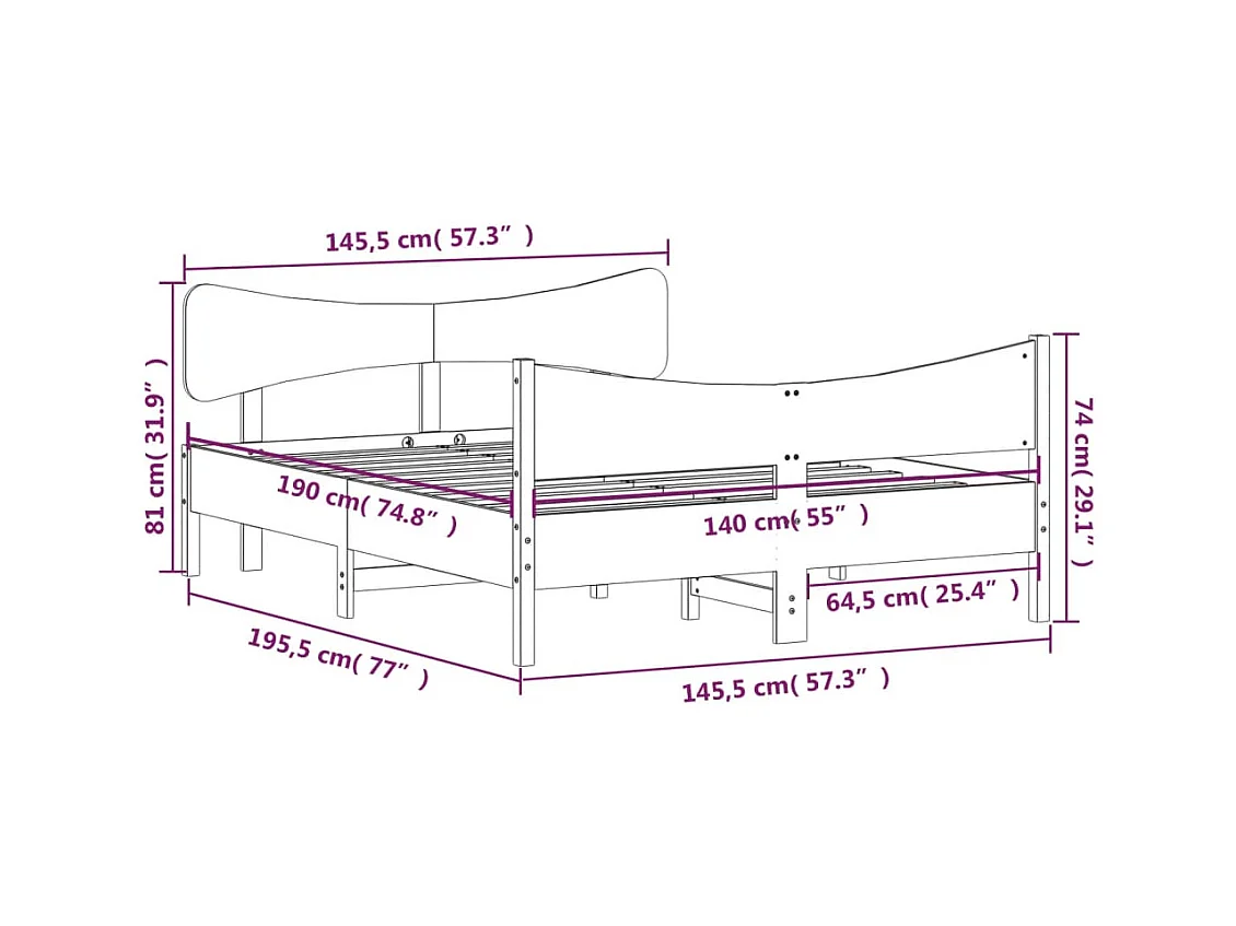Bedframe met hoofdbord massief grenenhout 140x190 cm