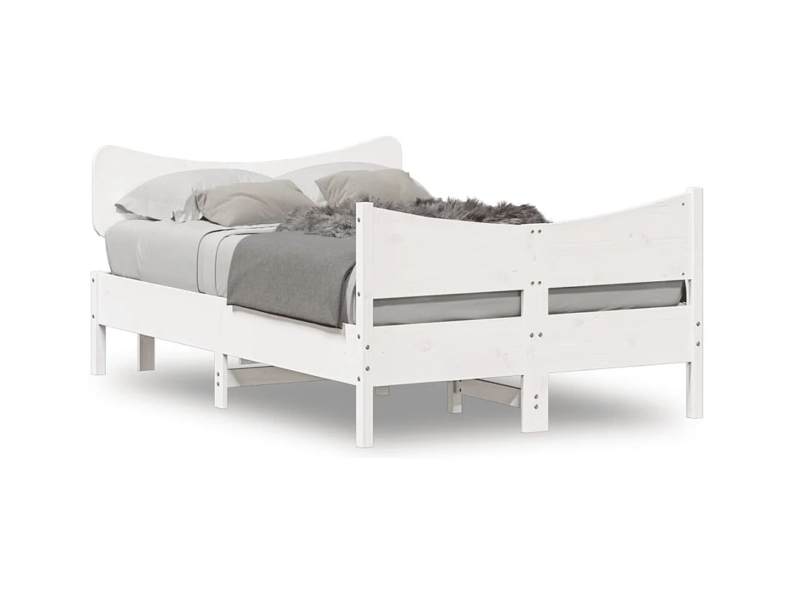 Cadre de lit avec tête de lit blanc 120x200 bois pin massif