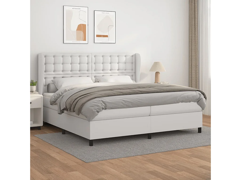 Sommier à lattes de lit avec matelas Blanc 200x200 Similicuir