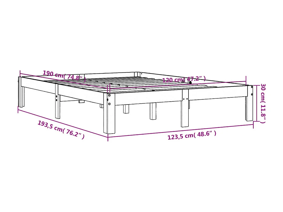 Cadre de lit marron 120x190 bois de pin massif
