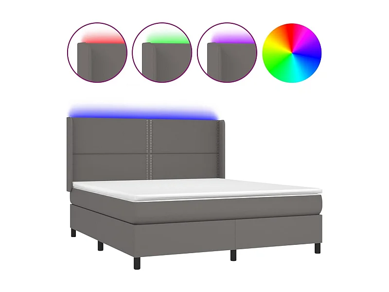 Sommier à lattes de lit matelas LED Gris 180x200 Similicuir