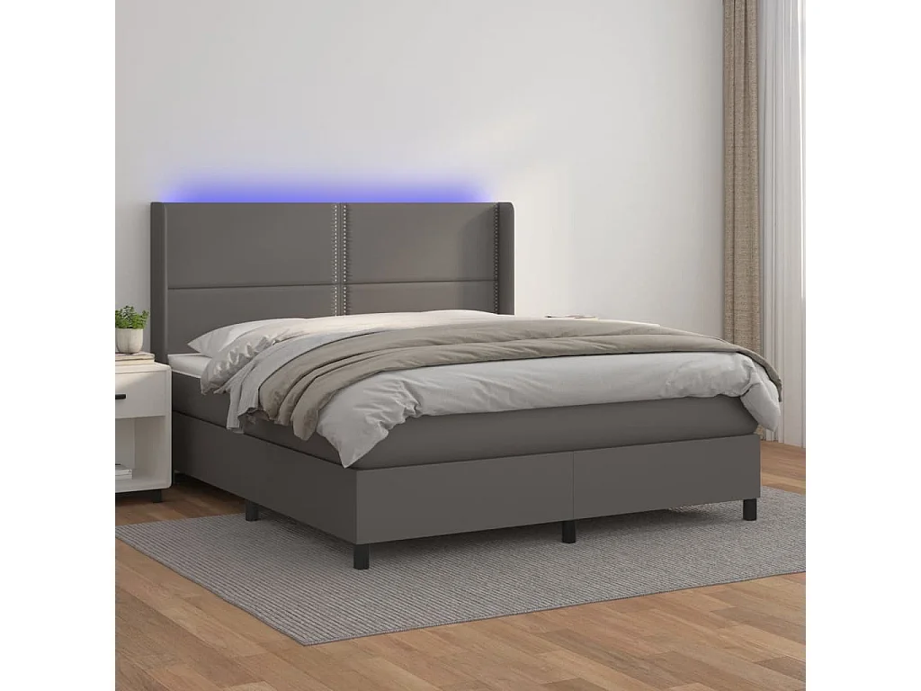 Sommier à lattes de lit matelas LED Gris 180x200 Similicuir