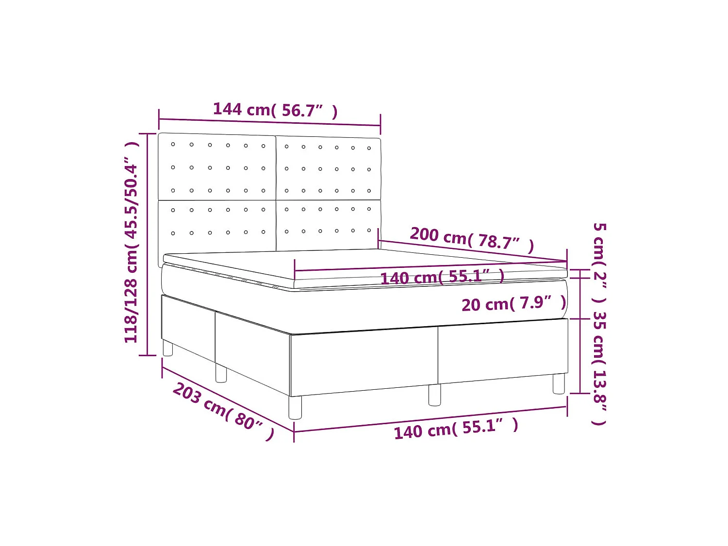 Lit à sommier tapissier matelas et LED Gris foncé 140x200 Velours