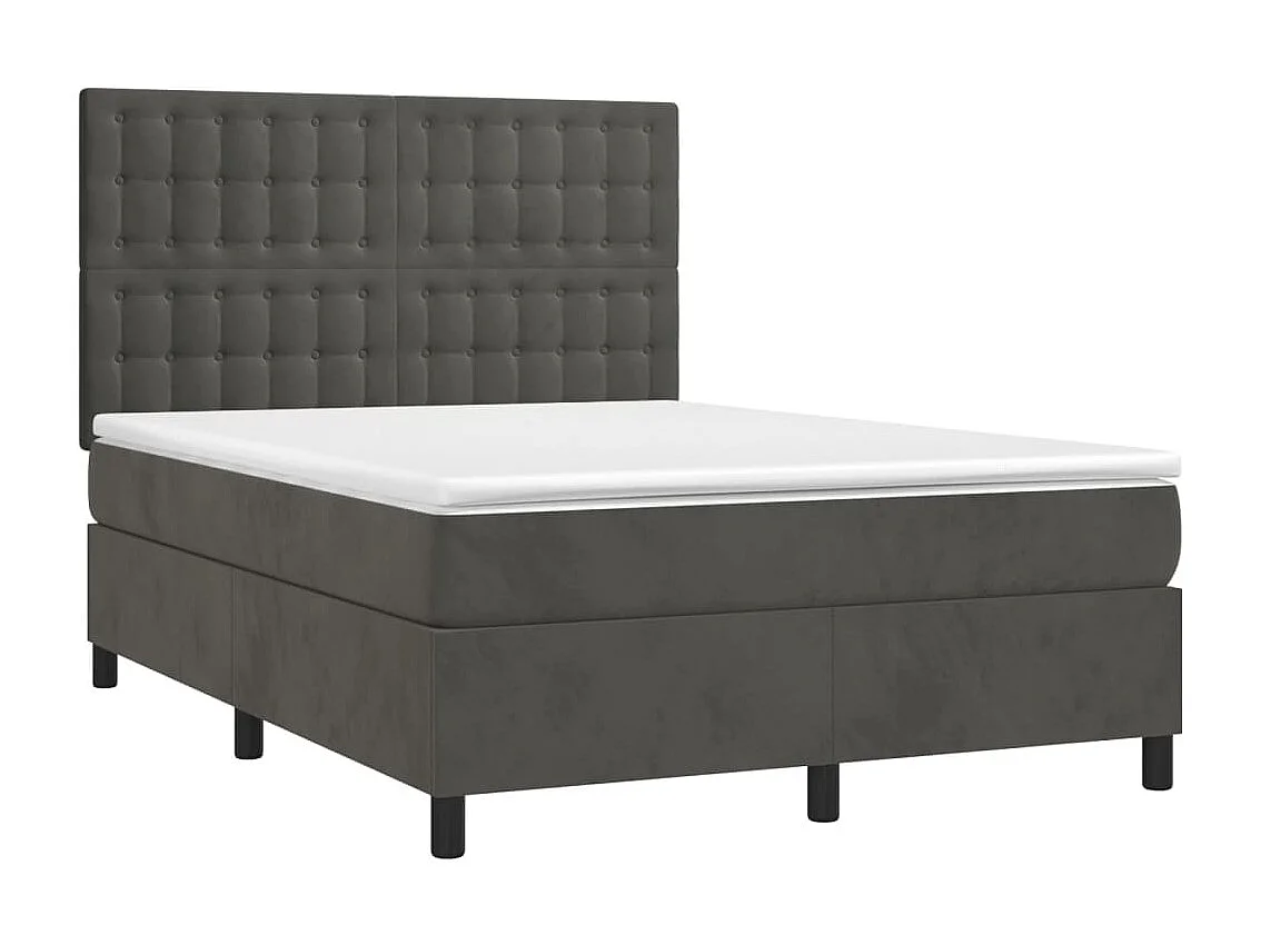 Lit à sommier tapissier matelas et LED Gris foncé 140x200 Velours