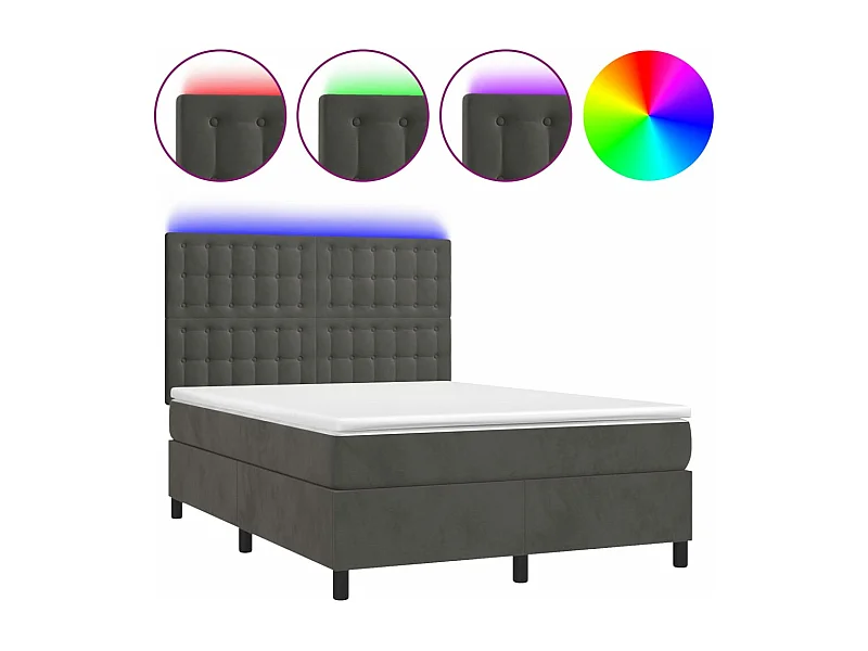 Lit à sommier tapissier matelas et LED Gris foncé 140x200 Velours