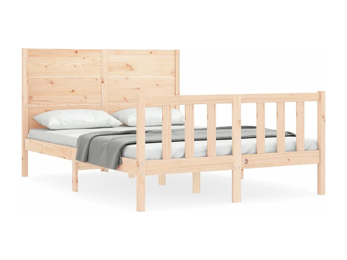 Bedframe met hoofdbord massief hout 140x190 cm