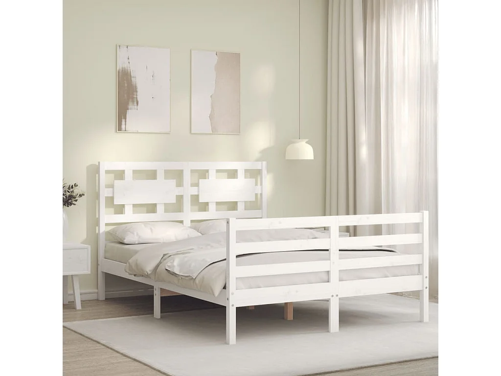 Cadre de lit avec tête de lit blanc 140x190 bois massif