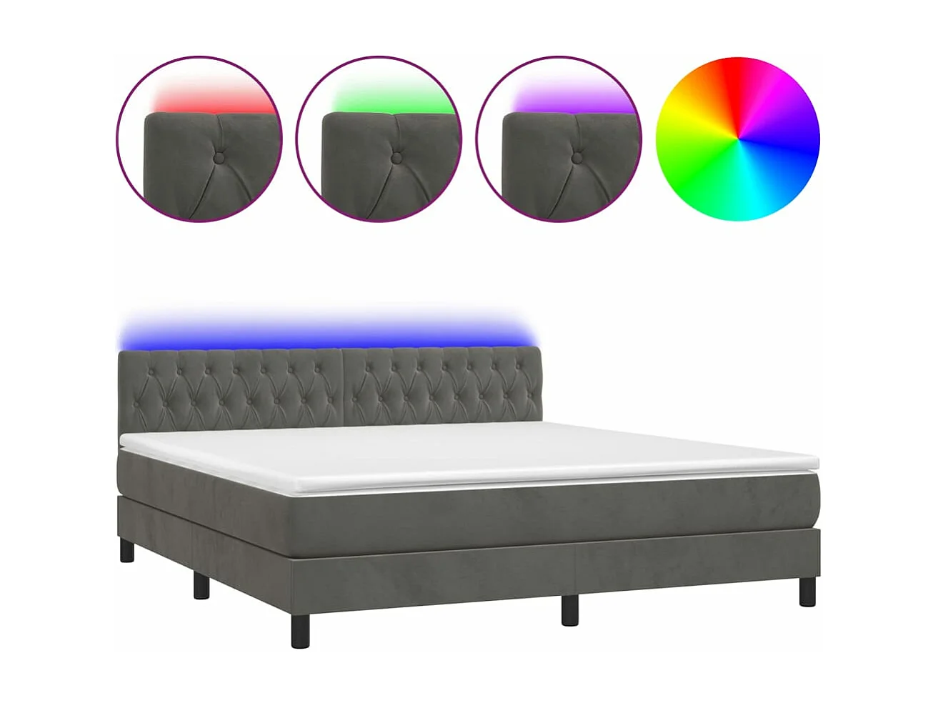 Sommier à lattes de lit avec matelas LED Gris foncé 180x200
