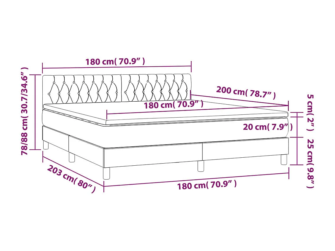 Sommier à lattes de lit avec matelas LED Gris foncé 180x200