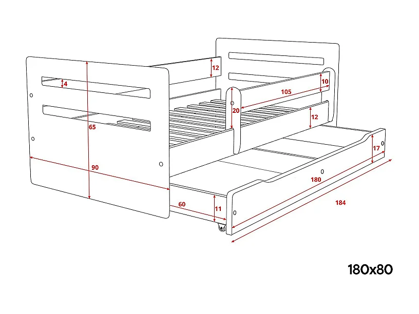 Lit enfant avec barrière de sécurité amovible blanc et gris Moly-Matelas mousse-80x180
