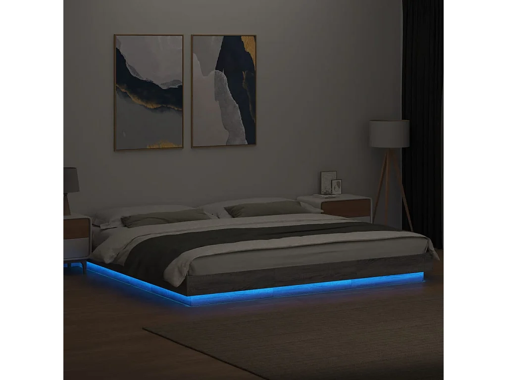 Cadre de lit avec lumières LED sonoma gris 200x200