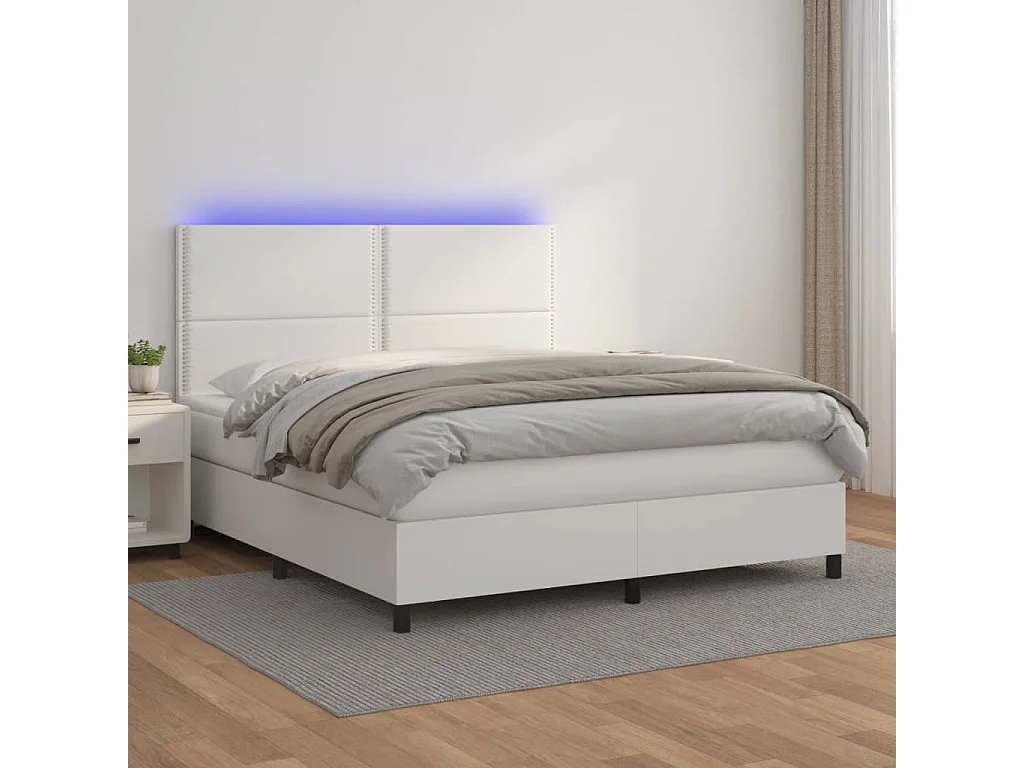 vidaXL Cama box spring colchón y LED cuero sintético blanco 160x200 cm