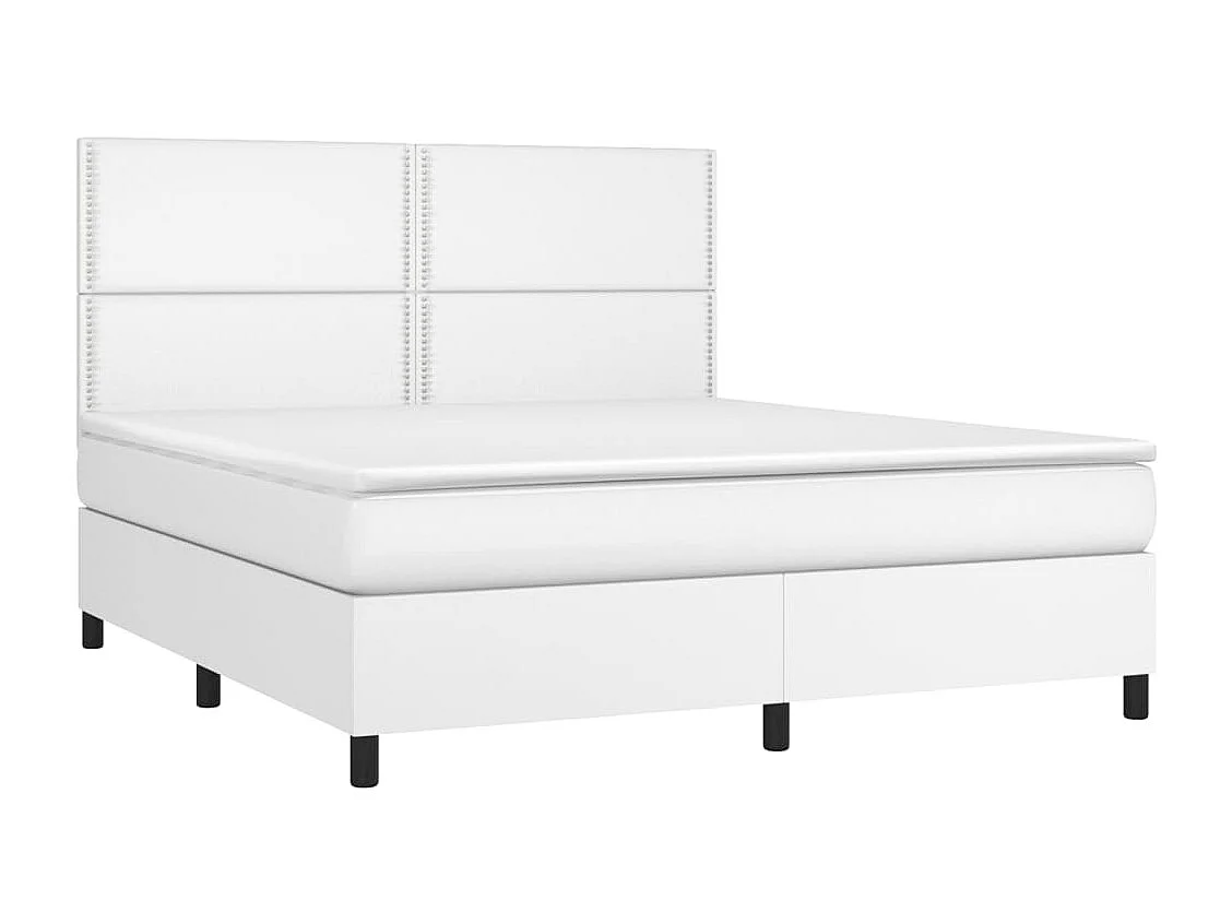 vidaXL Cama box spring colchón y LED cuero sintético blanco 160x200 cm