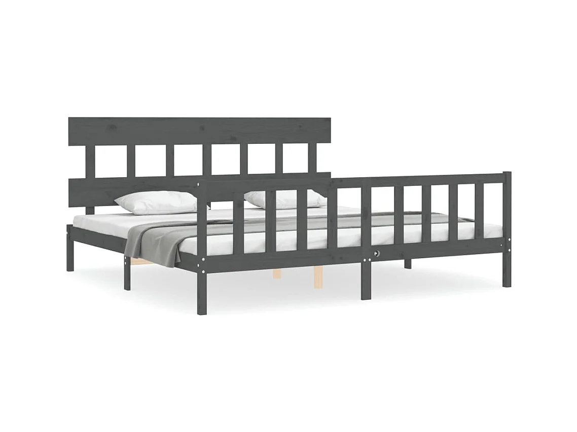 Cadre de lit avec tête de lit gris 200x200 bois massif