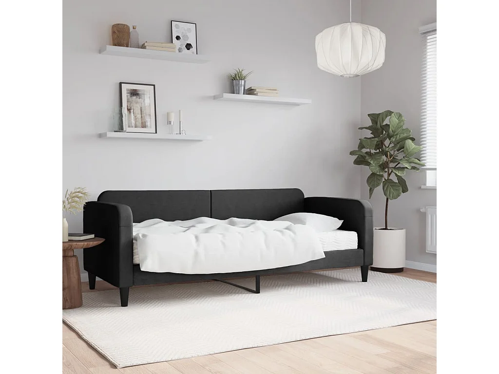 Lit de jour avec matelas noir 80x200 tissu