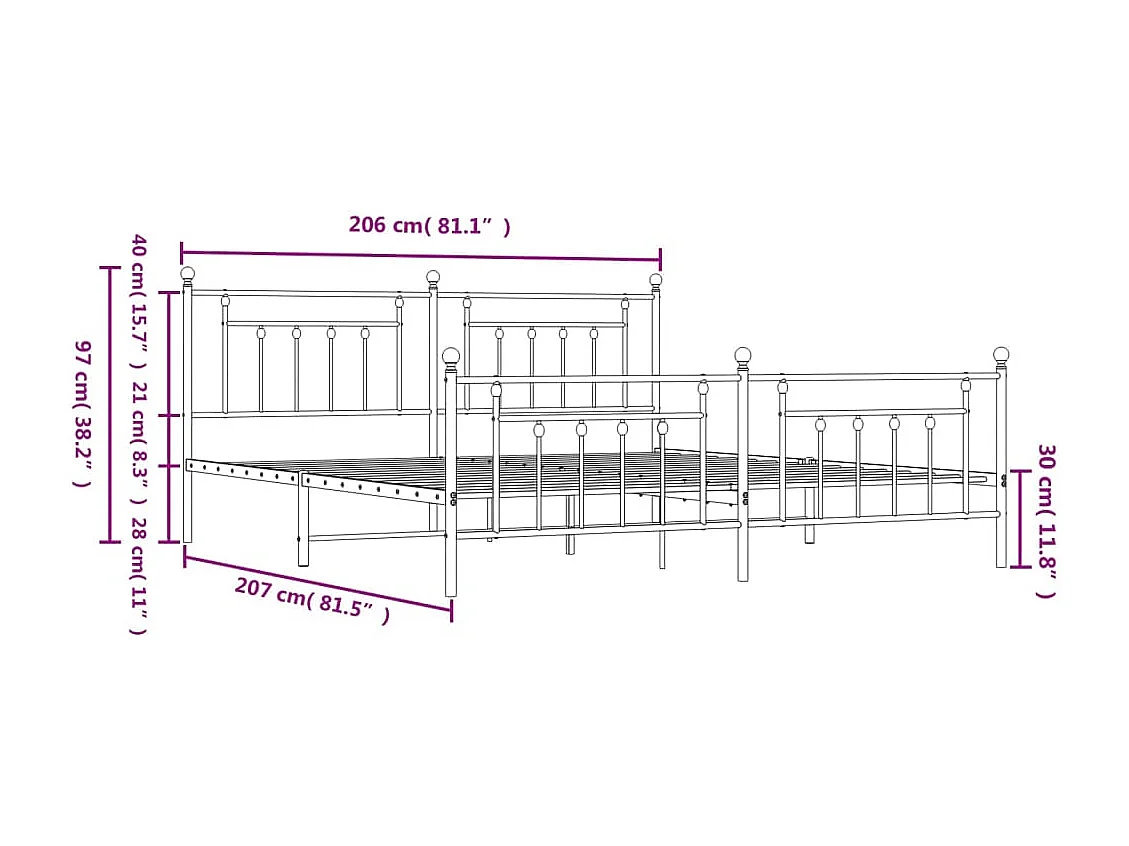 Cadre de lit métal avec tête de lit-pied de lit blanc 200x200