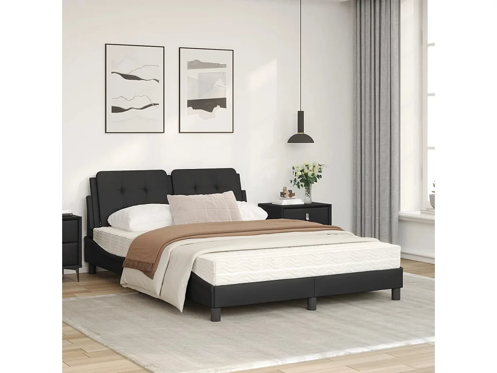 Lit avec matelas noir 140x190 similicuir