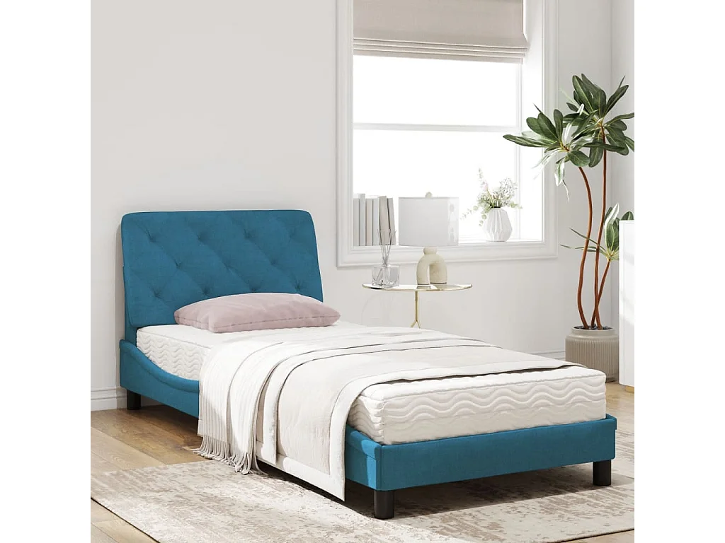 Lit avec matelas bleu 90x190 velours