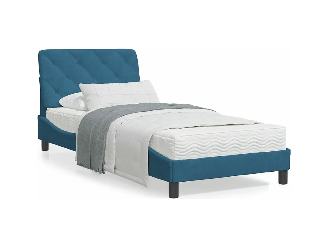 Lit avec matelas bleu 90x190 velours