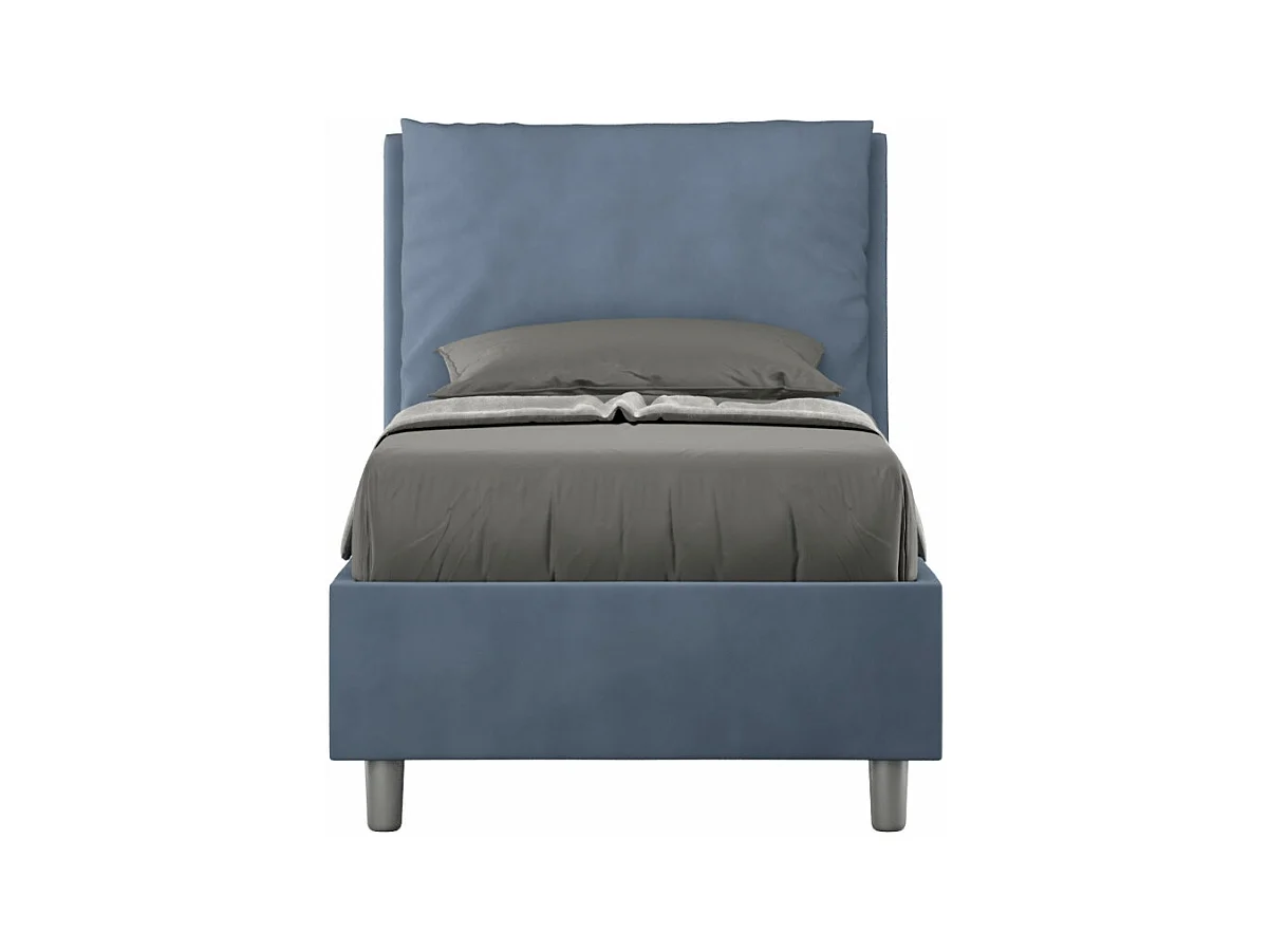 Lit adulte moderne avec coussins rembourrés microfibre Anja-Couleur Bleu foncé-80x190