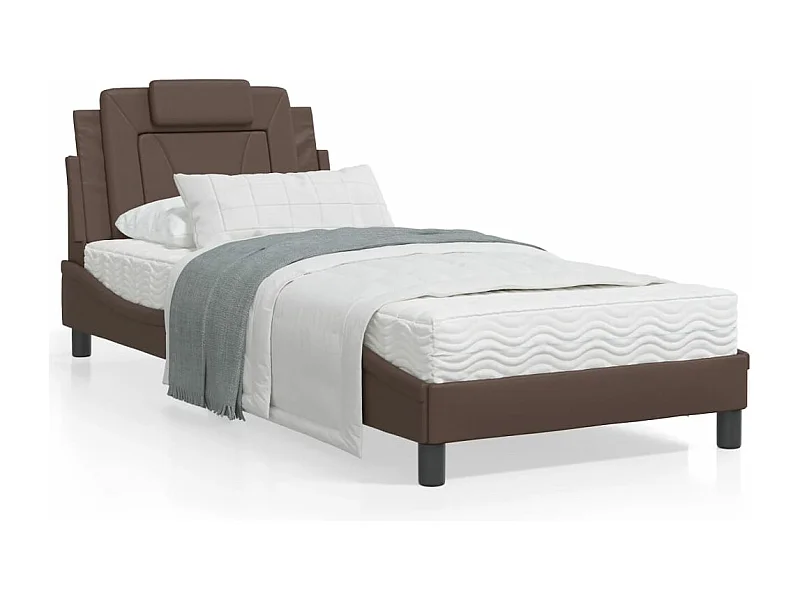Lit avec matelas marron 90x200 similicuir
