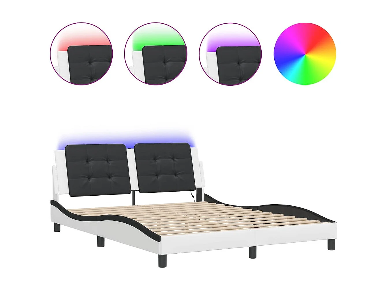 Cadre de lit avec lumières LED blanc noir 160x200 similicuir