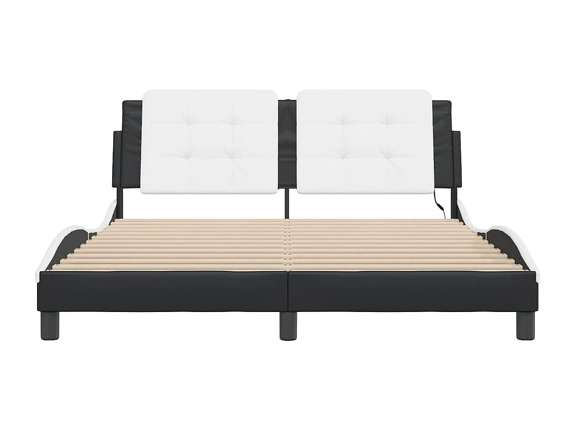 Cadre de lit avec lumières LED blanc noir 160x200 similicuir