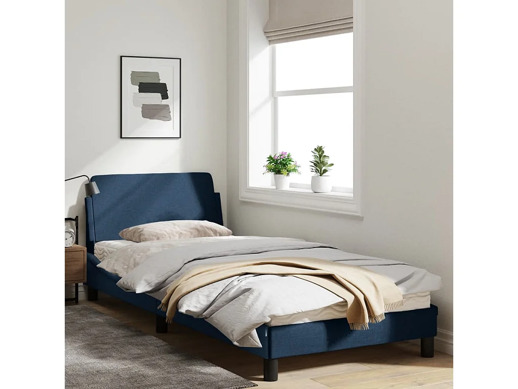 Cadre de lit avec tête de lit Bleu 80x200 Tissu