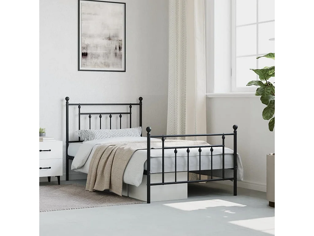 Cadre de lit métal avec tête de lit-pied de lit noir 100x190
