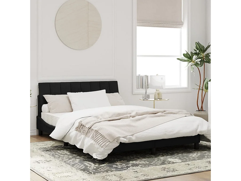 Cadre de lit avec tête de lit Noir 140x190 Velours