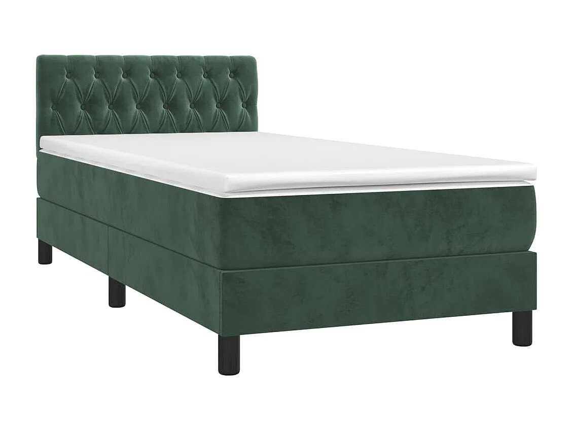 Sommier à lattes de lit avec matelas et LED Vert foncé 90x190