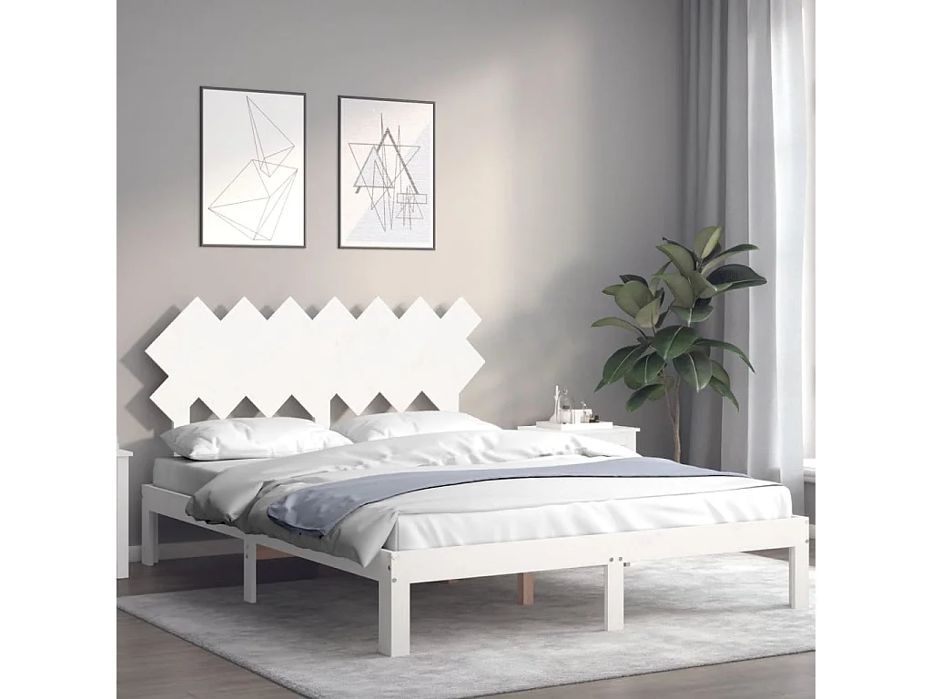 Cadre de lit avec tête de lit blanc 140x200 bois massif