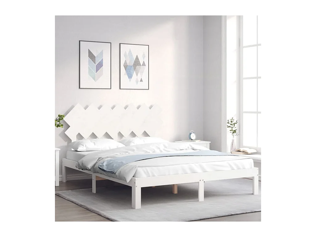 Bedframe met hoofdbord massief hout wit 140x200 cm