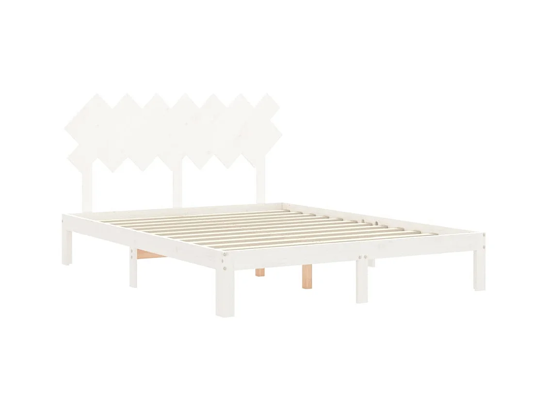 Bedframe met hoofdbord massief hout wit 140x200 cm