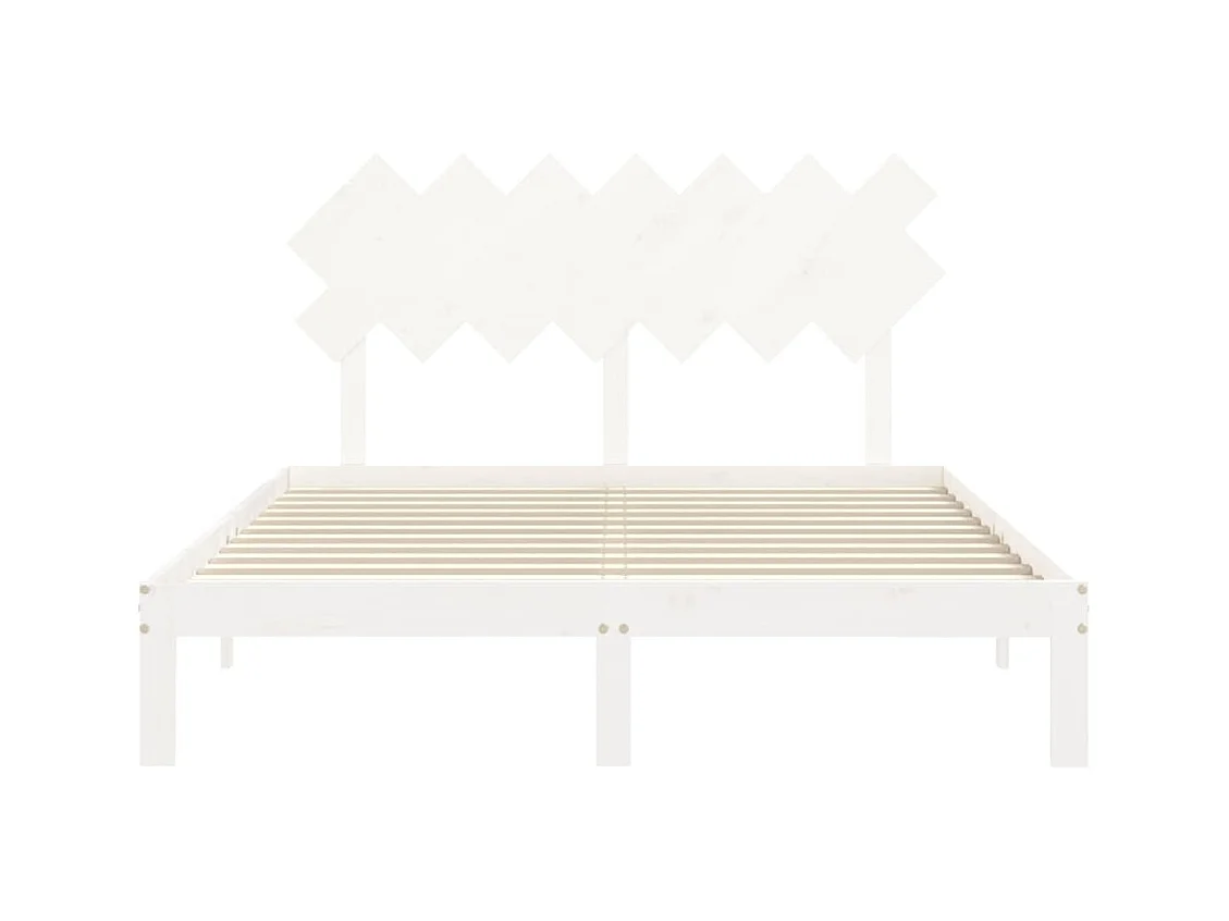 Bedframe met hoofdbord massief hout wit 140x200 cm