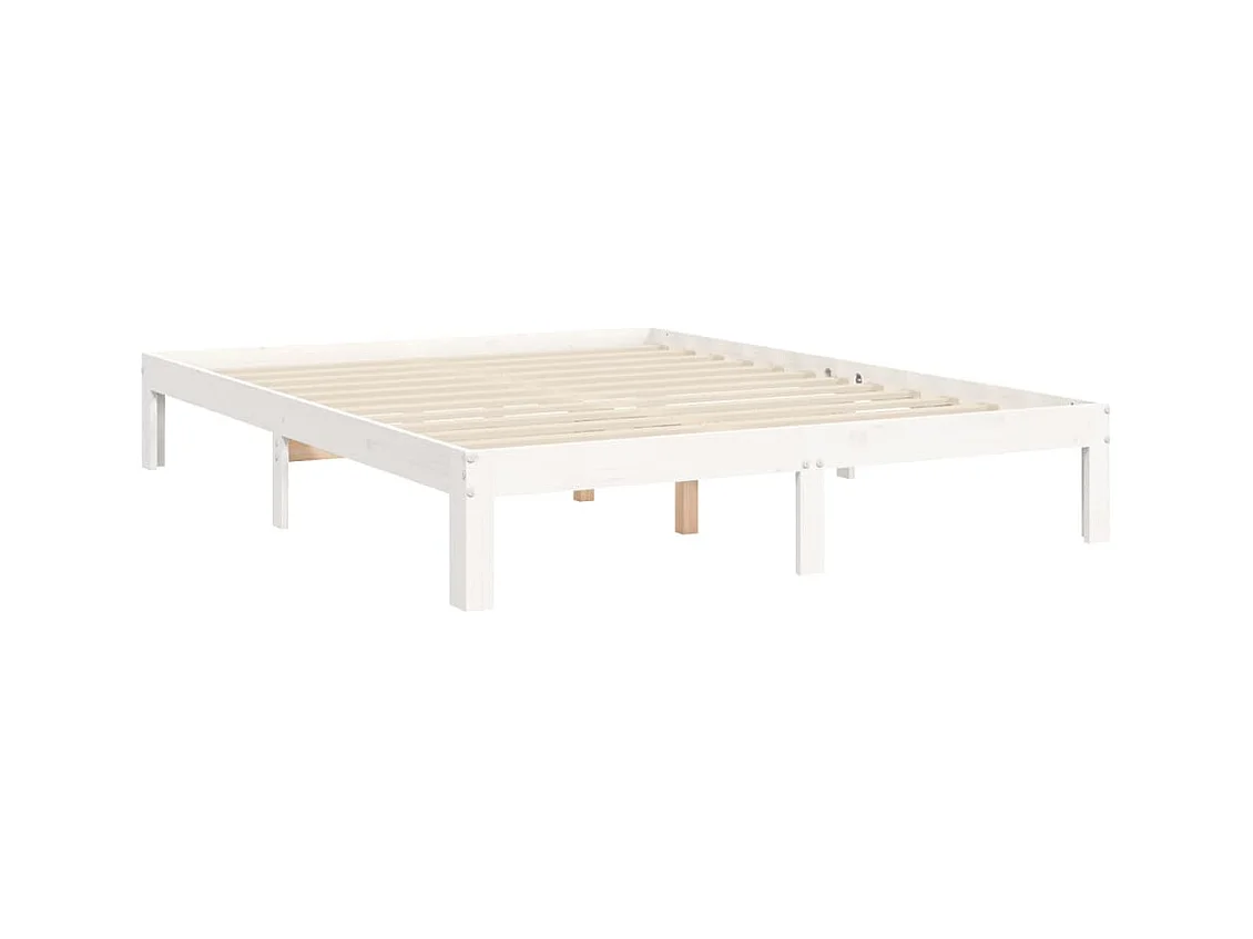 Bedframe met hoofdbord massief hout wit 140x200 cm