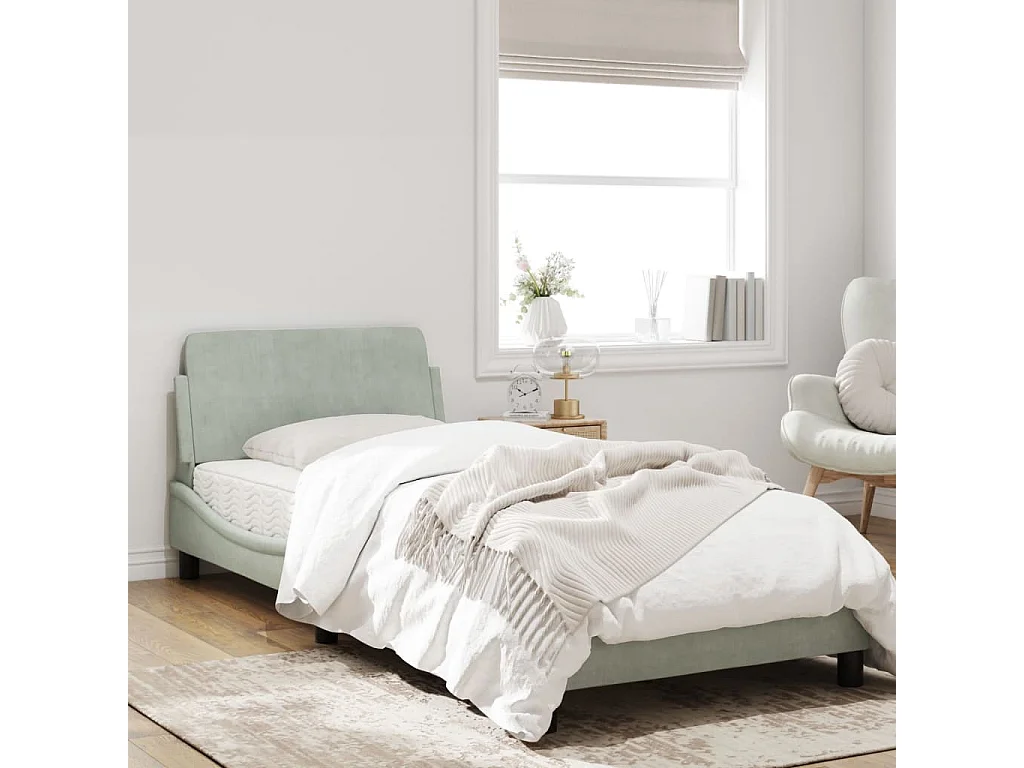Cadre de lit avec tête de lit Gris clair 80x200 Velours