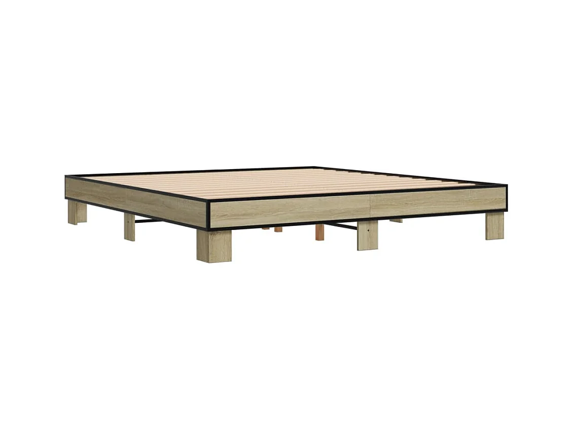 Cadre de lit chêne sonoma 200x200 bois d'ingénierie et métal