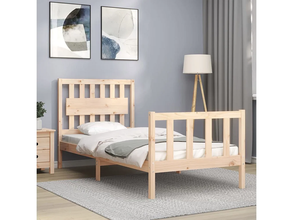 Cadre de lit avec tête de lit 90x200 bois massif