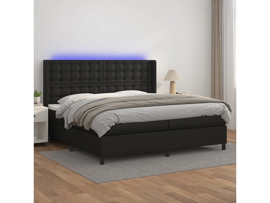Sommier à lattes de lit matelas LED Noir 200x200 Similicuir