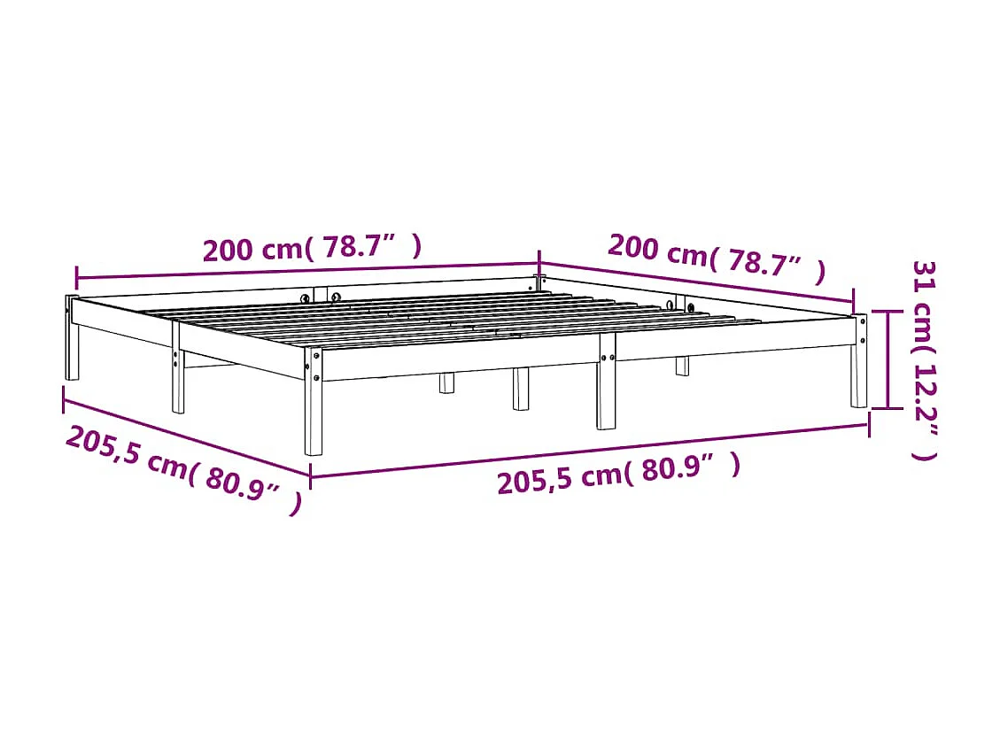 Cadre de lit marron 200x200 bois de pin massif