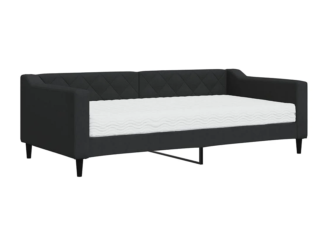 Lit de jour avec matelas noir 90x190 tissu